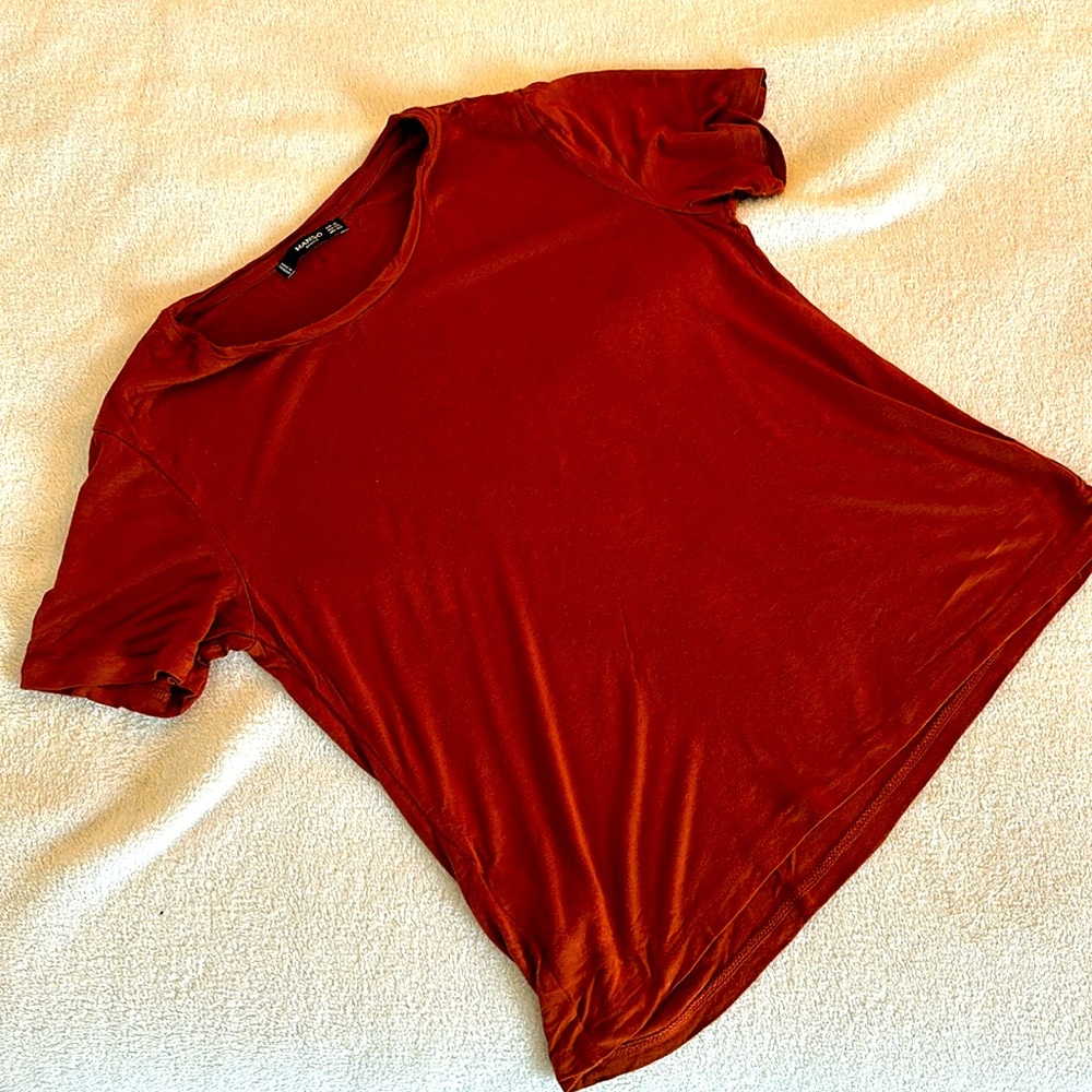 Mango Basics Plain Top/ Blouse - Ladies XXS, Brown/ Rustic Orange